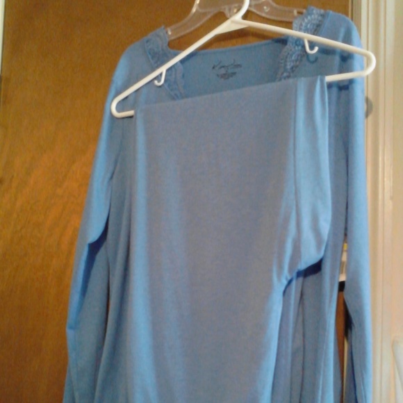 Kim Rogers Other - Kim Rogers Blue Lace Accent Long Sleeve Pajama Set